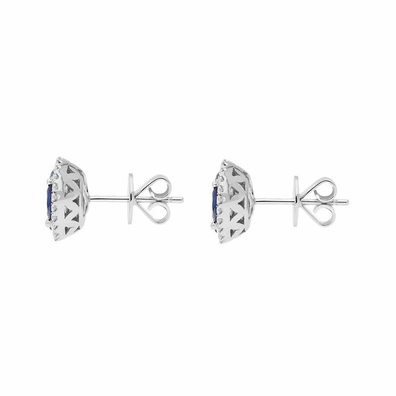 18ct White Gold 1.27ct Sapphire Diamond Marquise Cut Cluster Earrings