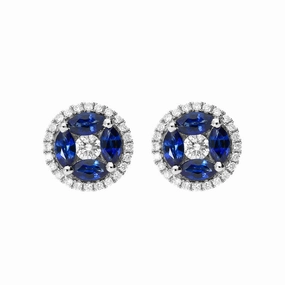 18ct White Gold 1.27ct Sapphire Diamond Marquise Cut Cluster Earrings