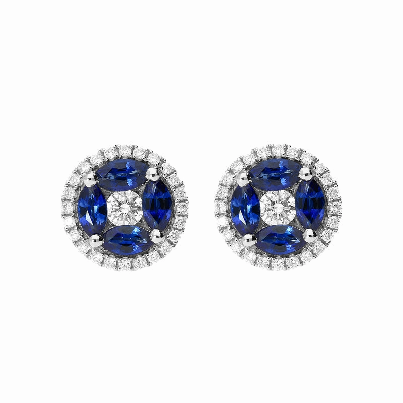 18ct White Gold 1.27ct Sapphire Diamond Marquise Cut Cluster Earrings