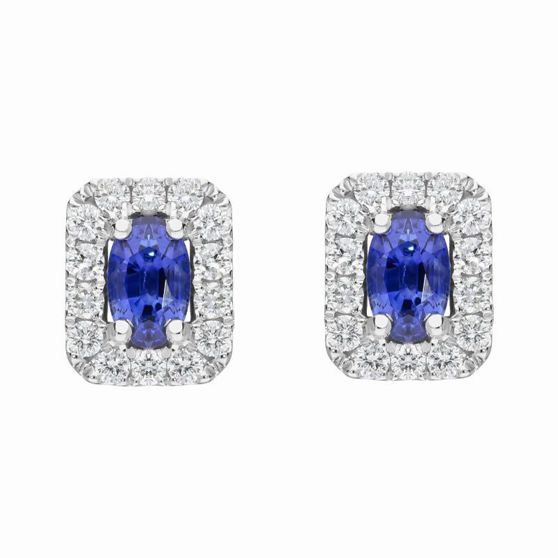 18ct White Gold 1.41ct Sapphire and Diamond Oblong Earrings