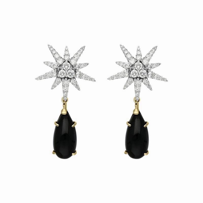18ct White Gold 1.63ct Diamond Whitby Jet Star Drop Earrings D