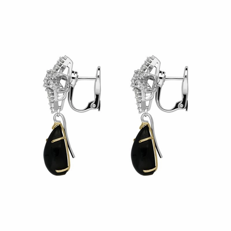 18ct White Gold 1.63ct Diamond Whitby Jet Star Drop Earrings D