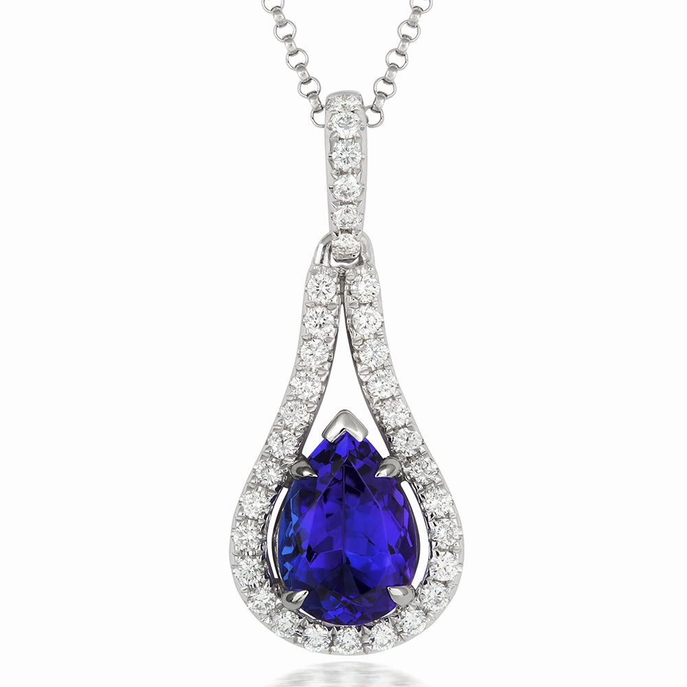 18ct White Gold 1.73ct Tanzanite Diamond Pear Cut Necklace
