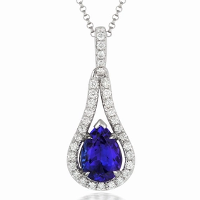 18ct White Gold 1.73ct Tanzanite Diamond Pear Cut Necklace