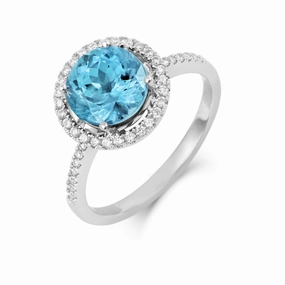 18ct White Gold 1.86ct Aquamarine 0.24ct Diamond Halo Ring