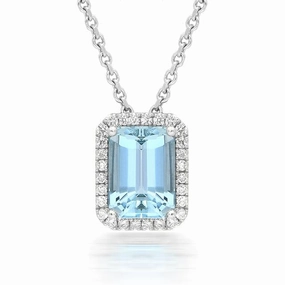18ct White Gold 2.06ct Aquamarine Diamond Necklace