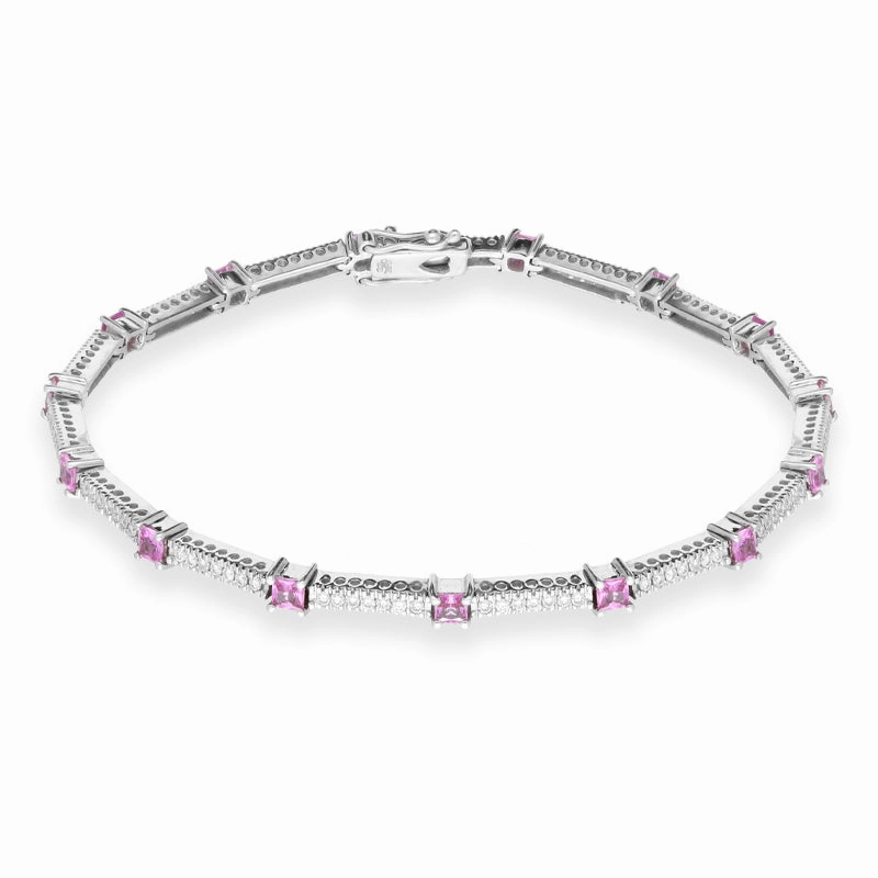 18ct White Gold 2.1ct Pink Sapphire 0.67ct Diamond Bracelet