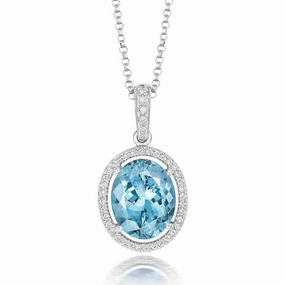 18ct White Gold 2.24ct Aquamarine Diamond Oval Halo Necklace
