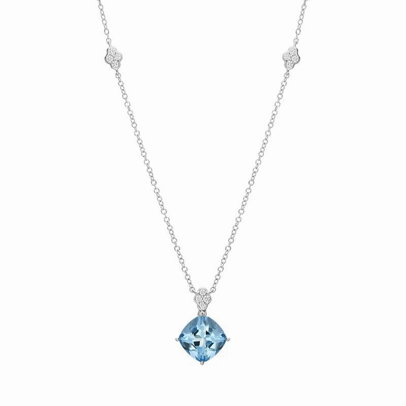 18ct White Gold 2.86ct Aquamarine 0.17ct Diamond Cushion Cut Necklace D