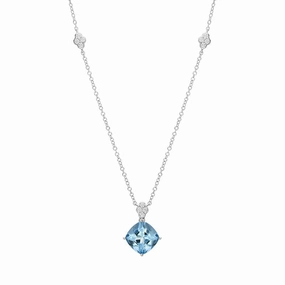 18ct White Gold 2.86ct Aquamarine 0.17ct Diamond Cushion Cut Necklace D