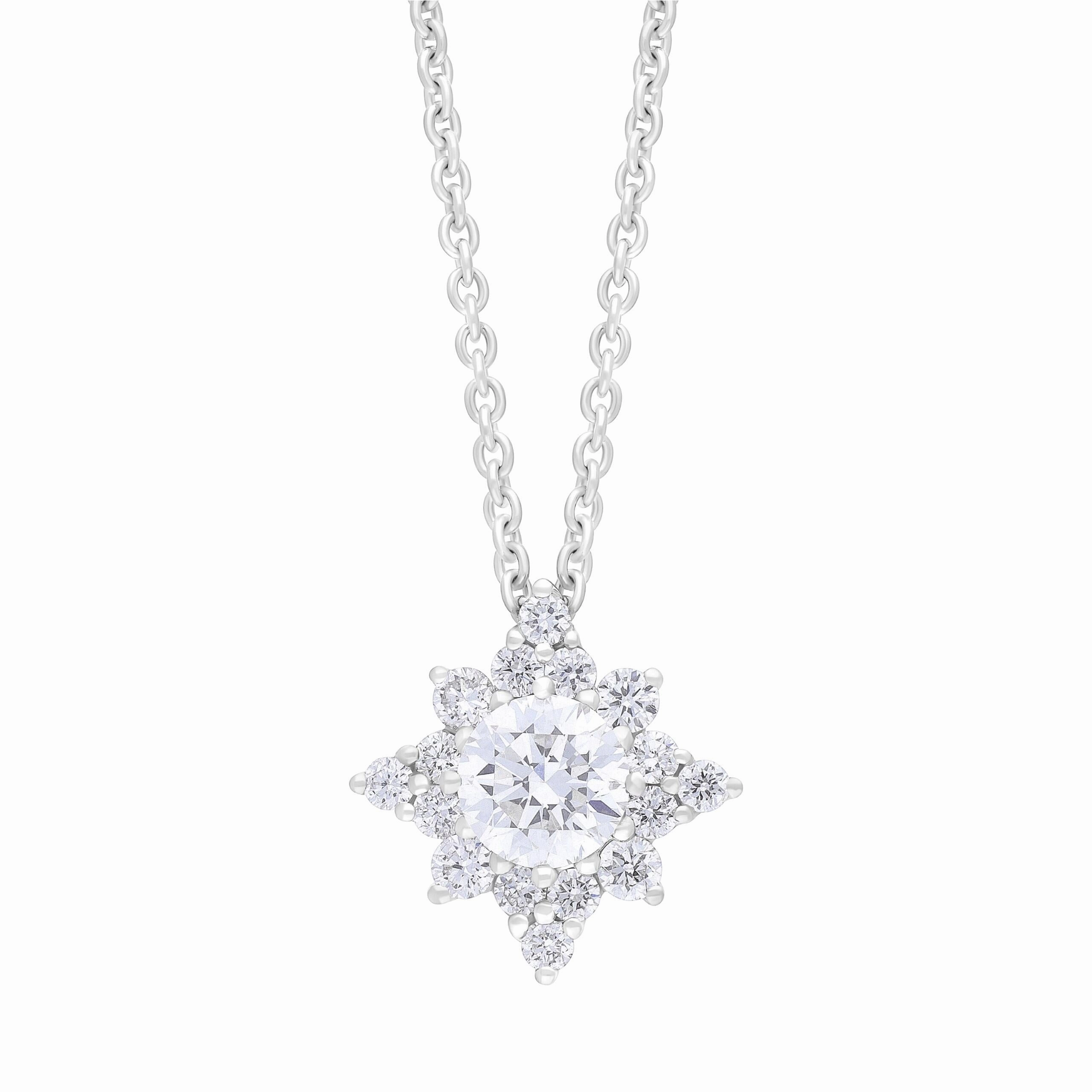 18ct White Gold .31 Diamond .19 Round Star Diamond Cluster Pendant & Chain