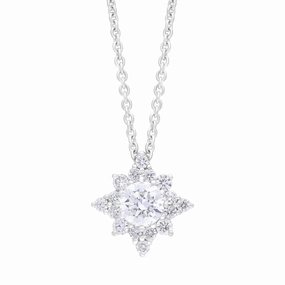 18ct White Gold .31 Diamond .19 Round Star Diamond Cluster Pendant & Chain