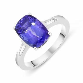 18ct White Gold 3.72ct Cushion Cut Tanzanite Diamond Ring D