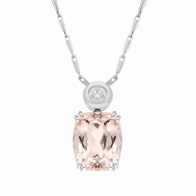 18ct White Gold 3.75ct Kunzite Diamond Cushion Shaped Necklace