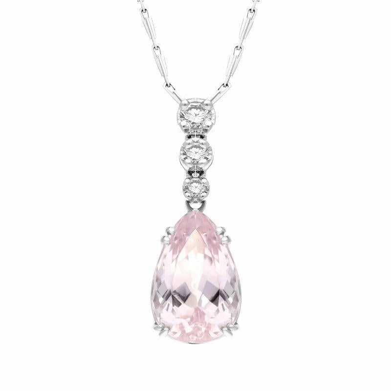 18ct White Gold 3.83ct Kunzite Diamond Pear Shaped Necklace D