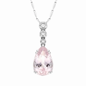 18ct White Gold 3.83ct Kunzite Diamond Pear Shaped Necklace D
