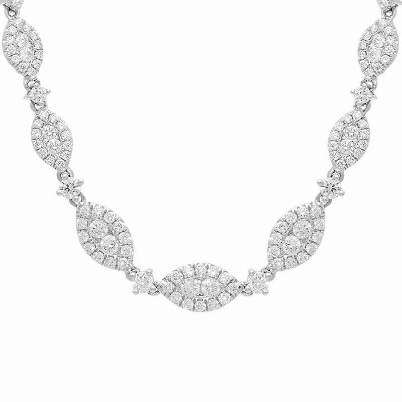 18ct White Gold 4.42ct Diamond Marquise Cluster Necklace