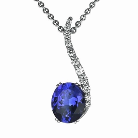 18ct White Gold 4.74ct Tanzanite 0.45ct Diamond Oval Cut Necklace