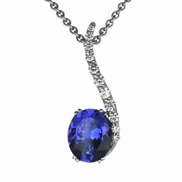 18ct White Gold 4.74ct Tanzanite 0.45ct Diamond Oval Cut Necklace