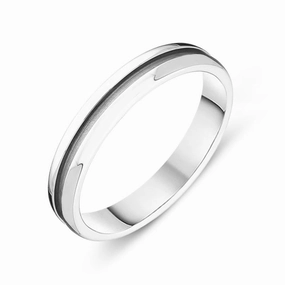 18ct White Gold 4mm Grooved Wedding Ring D