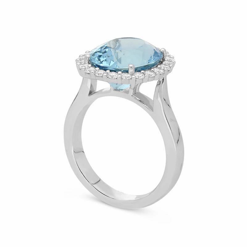 18ct White Gold 5.89ct Aquamarine Diamond Halo Ring