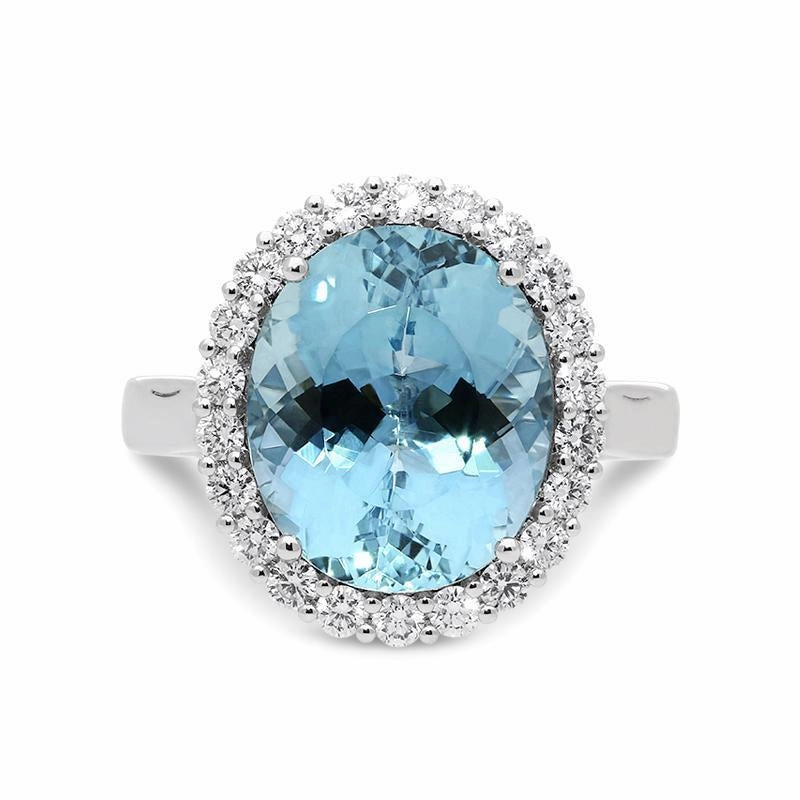 18ct White Gold 5.89ct Aquamarine Diamond Halo Ring