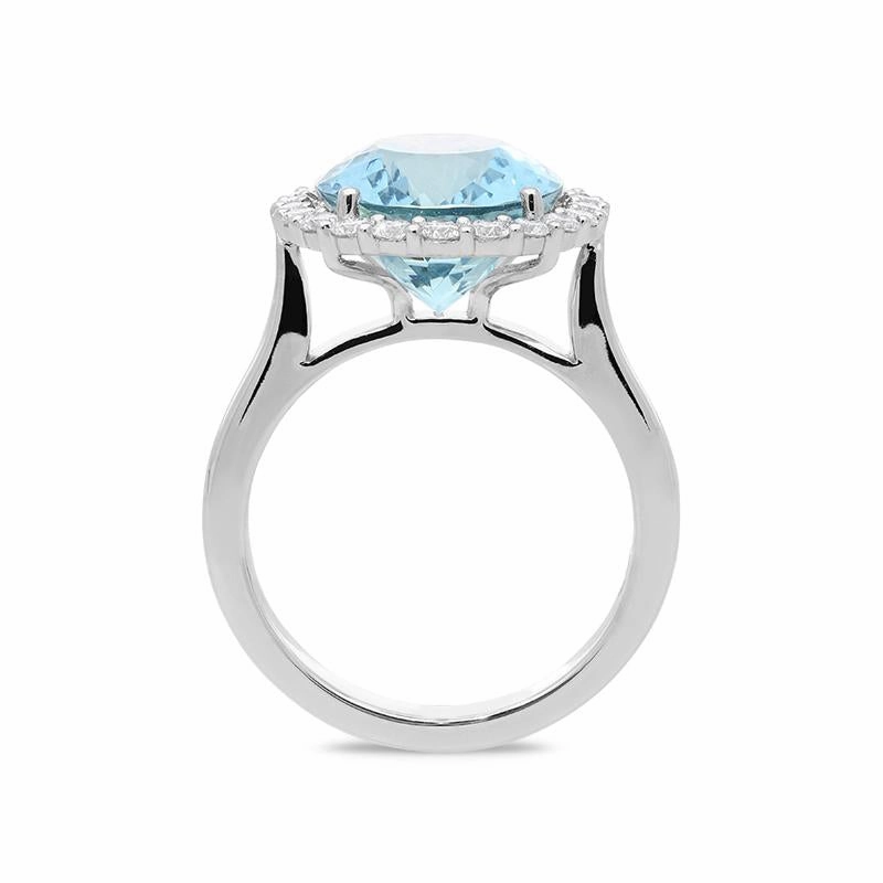18ct White Gold 5.89ct Aquamarine Diamond Halo Ring