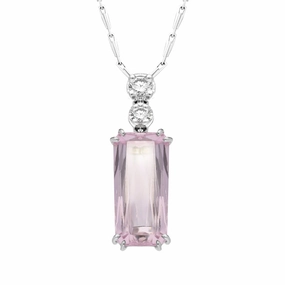 18ct White Gold 6.84ct Kunzite Diamond Oblong Necklace