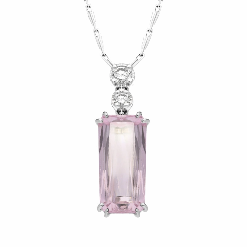 18ct White Gold 6.84ct Kunzite Diamond Oblong Necklace