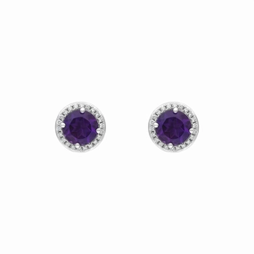 18ct White Gold Amethyst Diamond Cluster Round Stud Earrings