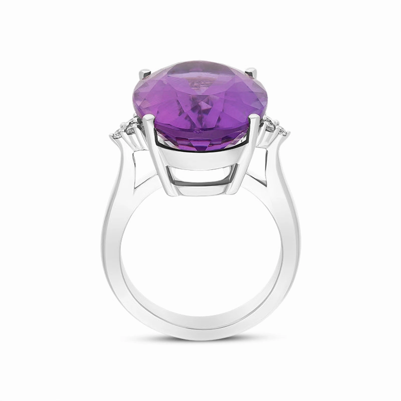 18ct White Gold Amethyst Diamond Statement Ring
