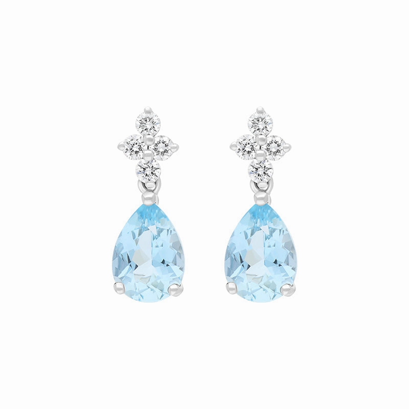 18ct White Gold Aquamarine Diamond Drop Earrings