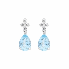 18ct White Gold Aquamarine Diamond Drop Earrings