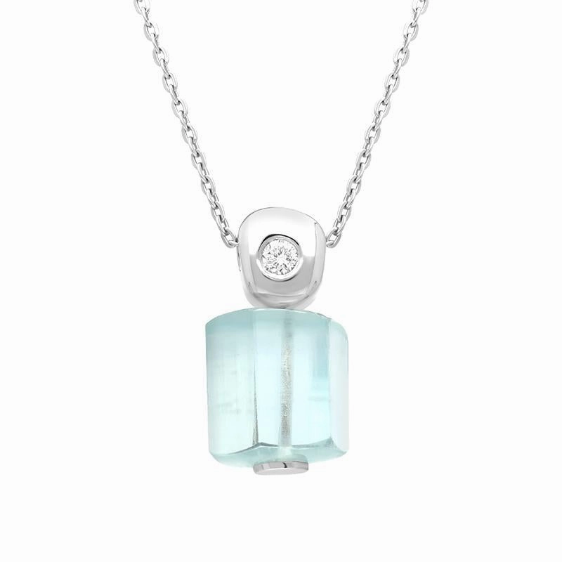 18ct White Gold Aquamarine Diamond Unique Necklace