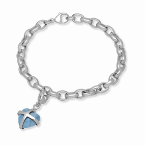 18ct White Gold Aquamarine Small Cross Heart Charm Bracelet