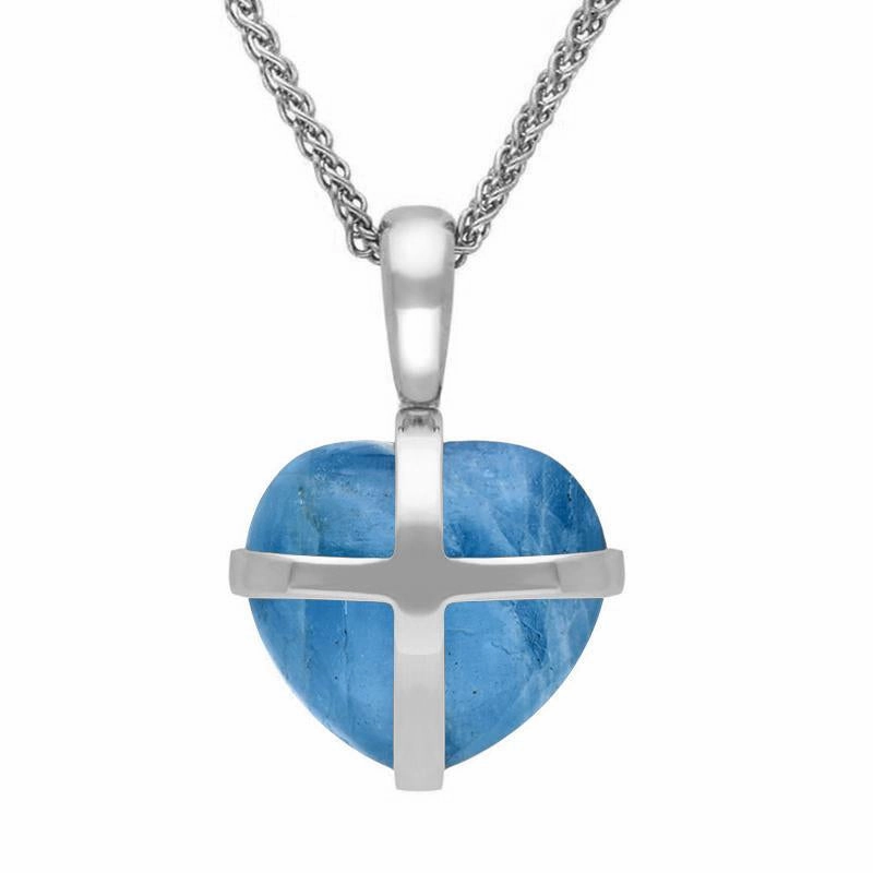 18ct White Gold Aquamarine Small Cross Heart Necklace