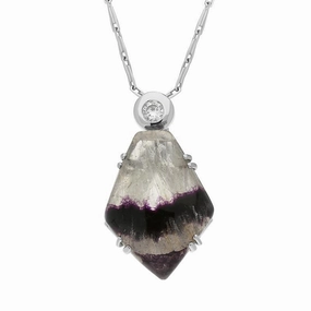 18ct White Gold Blue John 0.075ct Diamond Faceted Pentagon Necklace D