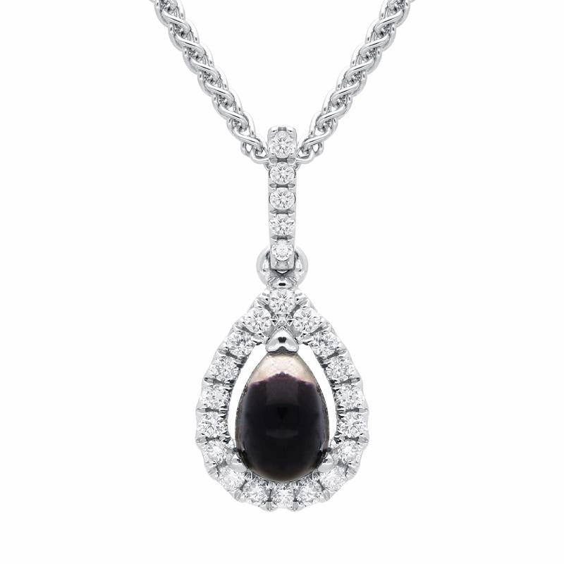 18ct White Gold Blue John 0.13ct Diamond Pear Cluster Necklace