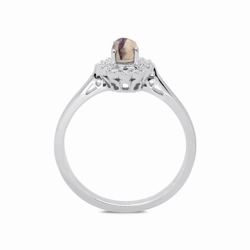 18ct White Gold Blue John 0.16ct Diamond Milgrain Cluster Ring