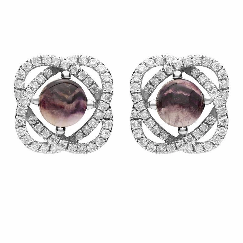 18ct White Gold Blue John 0.31ct Diamond Swirl Stud Earrings