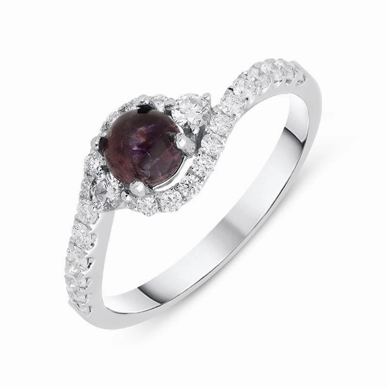 18ct White Gold Blue John 0.50ct Diamond Wave Ring