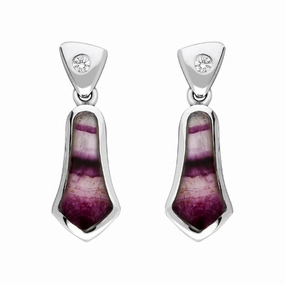 18ct White Gold Blue John and Diamond Bell Shaped Drop Earrings D