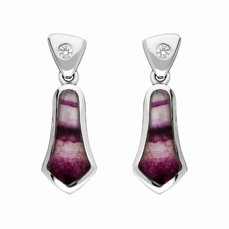 18ct White Gold Blue John and Diamond Bell Shaped Drop Earrings D