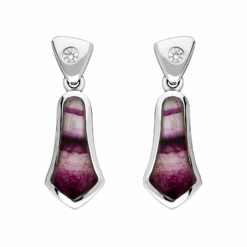 18ct White Gold Blue John and Diamond Bell Shaped Drop Earrings D