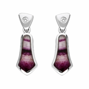 18ct White Gold Blue John and Diamond Bell Shaped Drop Earrings D