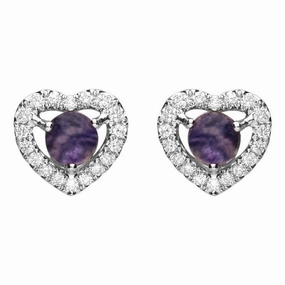 18ct White Gold Blue John and Diamond Heart Stud Earrings