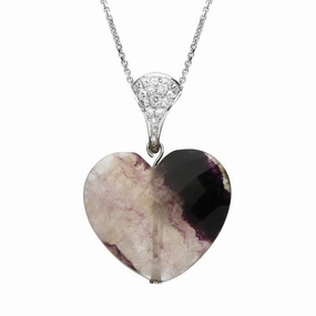 18ct White Gold Blue John and Diamond Unique Heart Necklace