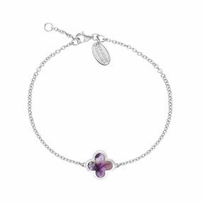 18ct White Gold Blue John bloom Four Leaf Clover Polished Edge Bracelet
