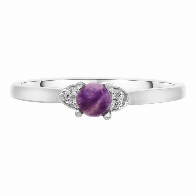 18ct White Gold Blue John Diamond 0.04ct Round Claw Set Ring