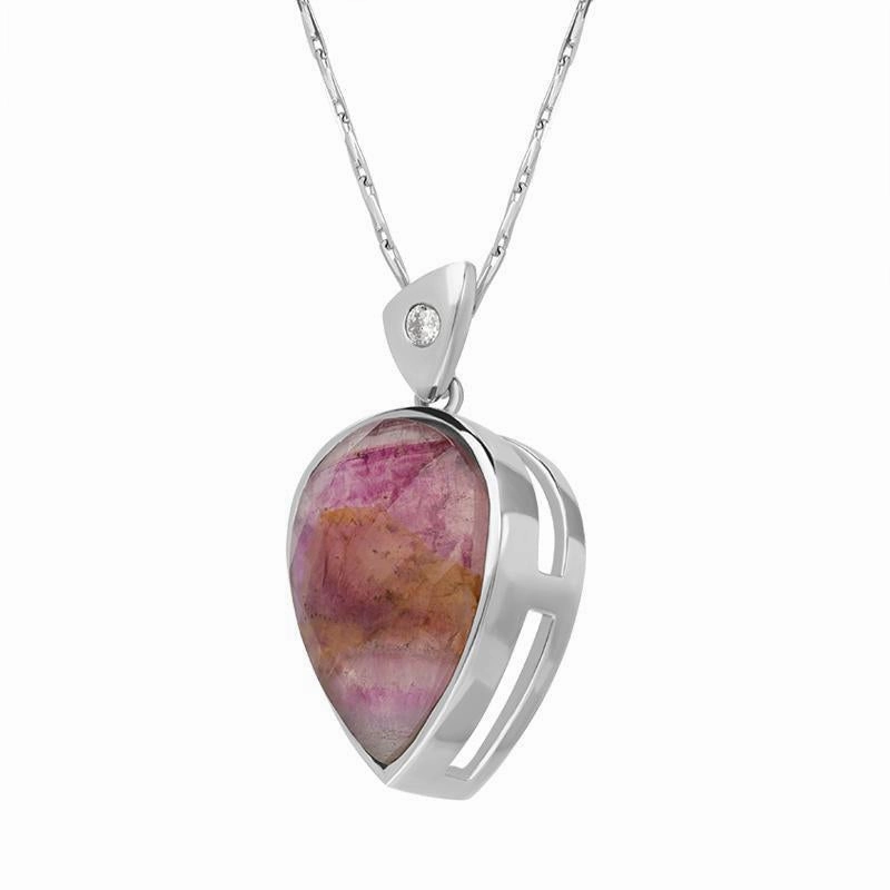 18ct White Gold Blue John Diamond Faceted Upside Down Pear Necklace D